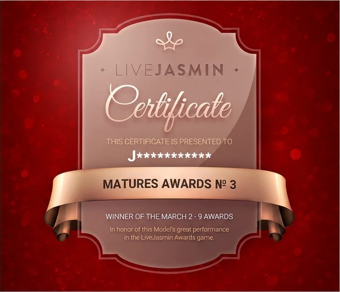 Certificat LiveJasmin: Matures Awards Nº 3